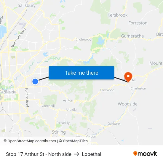 Stop 17 Arthur St - North side to Lobethal map