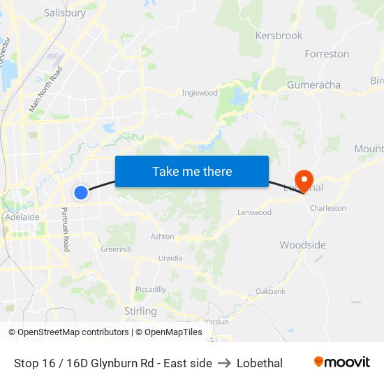 Stop 16 / 16D Glynburn Rd - East side to Lobethal map