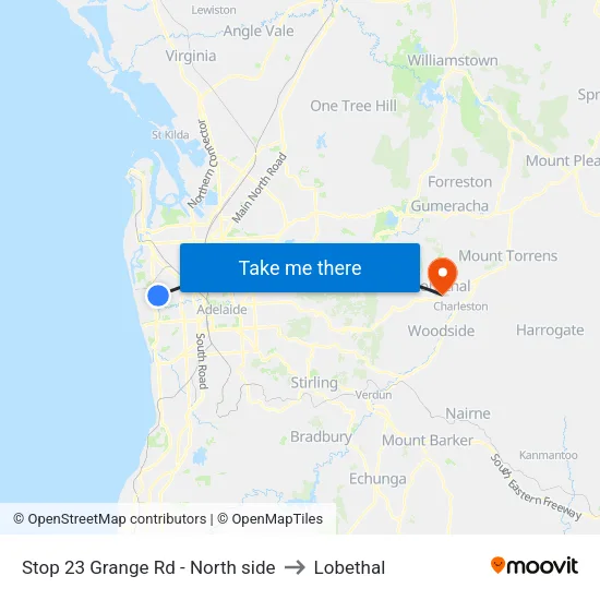 Stop 23 Grange Rd - North side to Lobethal map