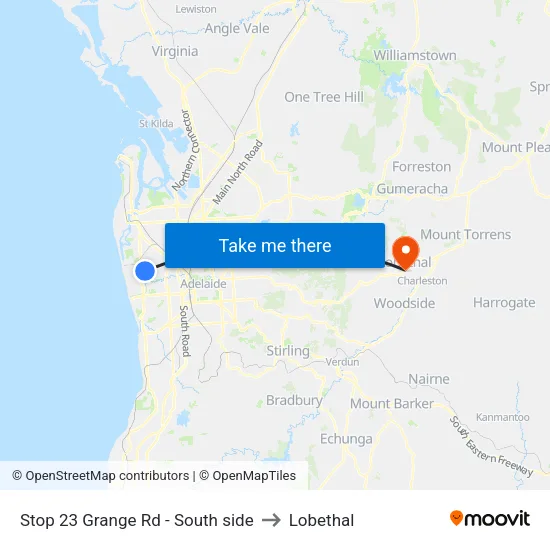 Stop 23 Grange Rd - South side to Lobethal map