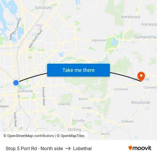 Stop 5 Port Rd - North side to Lobethal map