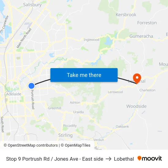 Stop 9 Portrush Rd / Jones Ave - East side to Lobethal map