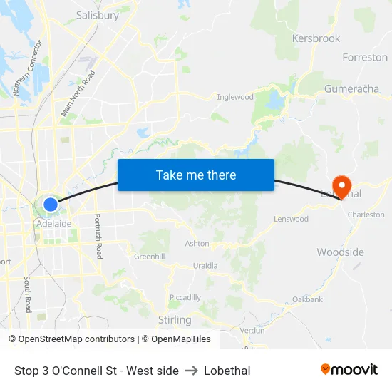 Stop 3 O'Connell St - West side to Lobethal map
