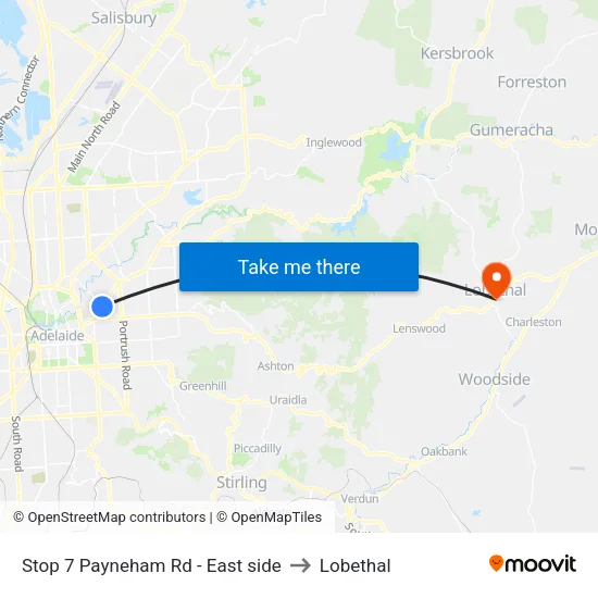 Stop 7 Payneham Rd - East side to Lobethal map