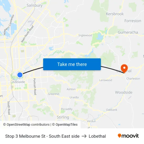 Stop 3 Melbourne St - South East side to Lobethal map