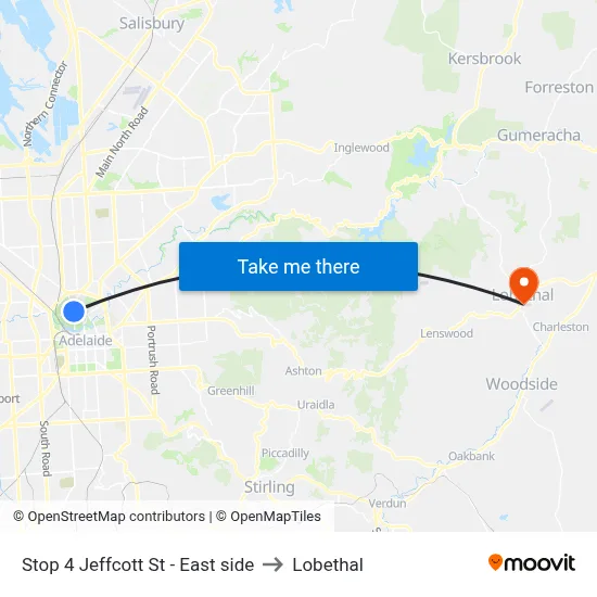 Stop 4 Jeffcott St - East side to Lobethal map