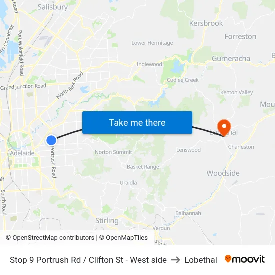 Stop 9 Portrush Rd / Clifton St - West side to Lobethal map