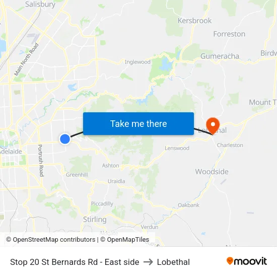 Stop 20 St Bernards Rd - East side to Lobethal map
