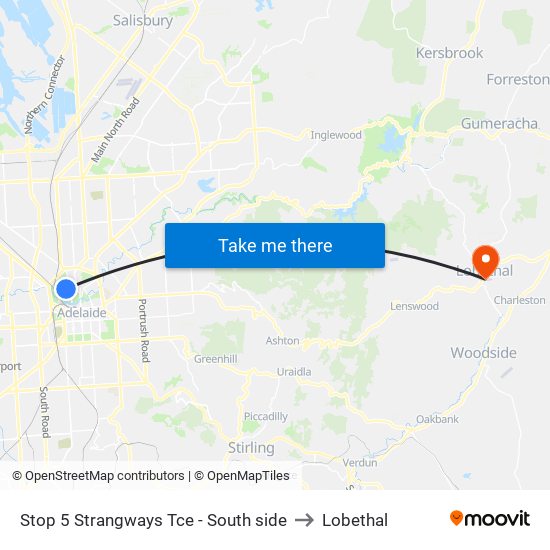 Stop 5 Strangways Tce - South side to Lobethal map