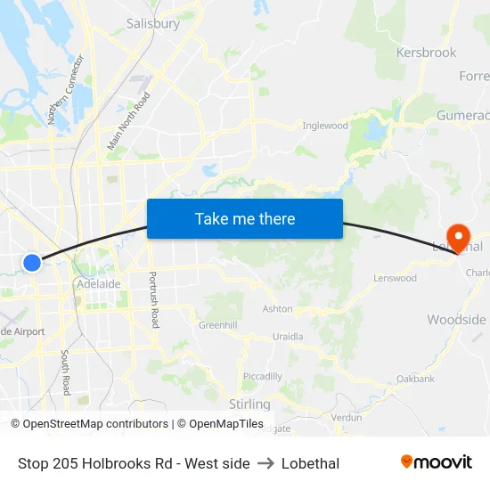 Stop 205 Holbrooks Rd - West side to Lobethal map
