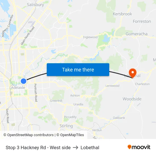 Stop 3 Hackney Rd - West side to Lobethal map
