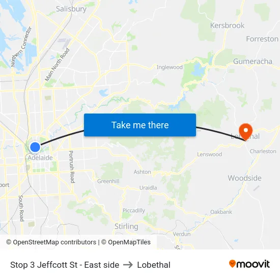Stop 3 Jeffcott St - East side to Lobethal map