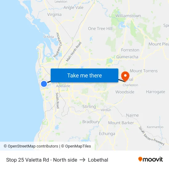 Stop 25 Valetta Rd - North side to Lobethal map