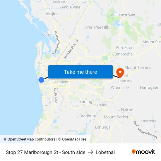 Stop 27 Marlborough St - South side to Lobethal map