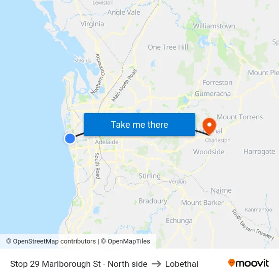 Stop 29 Marlborough St - North side to Lobethal map