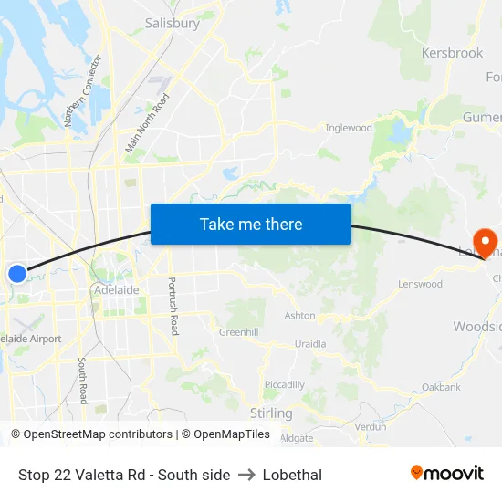 Stop 22 Valetta Rd - South side to Lobethal map