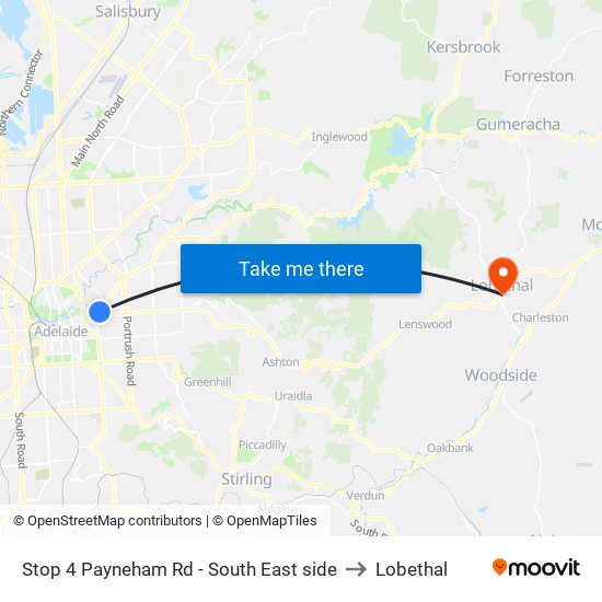 Stop 4 Payneham Rd - South East side to Lobethal map