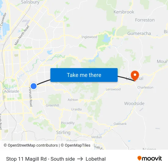 Stop 11 Magill Rd - South side to Lobethal map