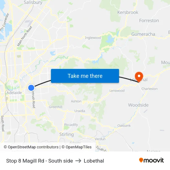 Stop 8 Magill Rd - South side to Lobethal map