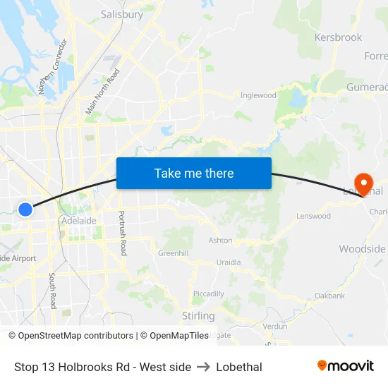 Stop 13 Holbrooks Rd - West side to Lobethal map