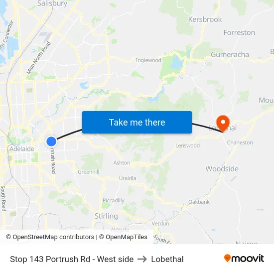 Stop 143 Portrush Rd - West side to Lobethal map