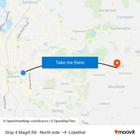 Stop 4 Magill Rd - North side to Lobethal map
