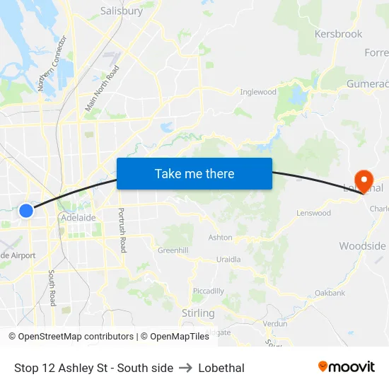 Stop 12 Ashley St - South side to Lobethal map