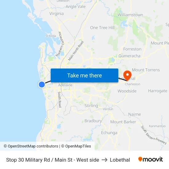 Stop 30 Military Rd / Main St - West side to Lobethal map