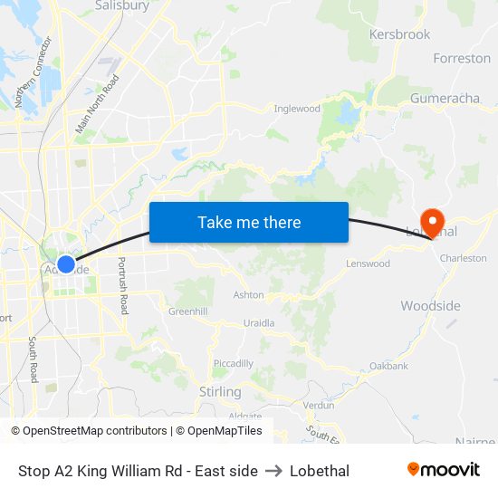 Stop A2 King William Rd - East side to Lobethal map