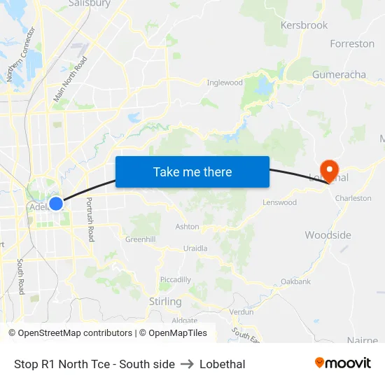 Stop R1 North Tce - South side to Lobethal map