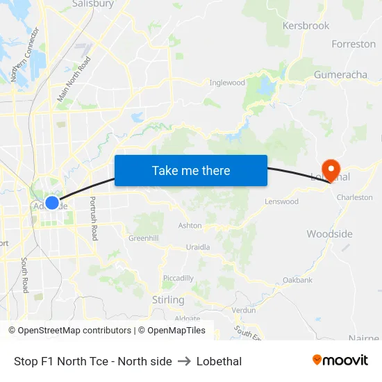 Stop F1 North Tce - North side to Lobethal map