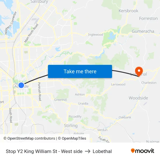 Stop Y2 King William St - West side to Lobethal map
