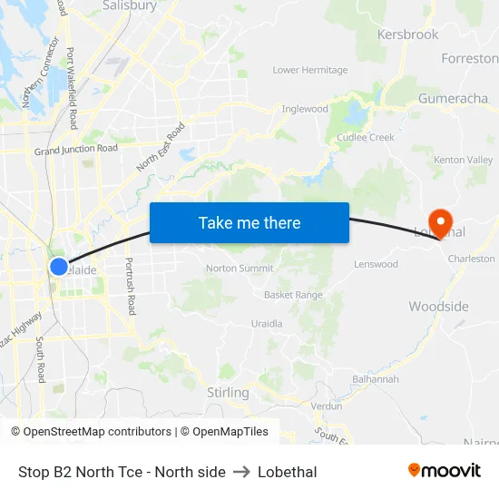 Stop B2 North Tce - North side to Lobethal map