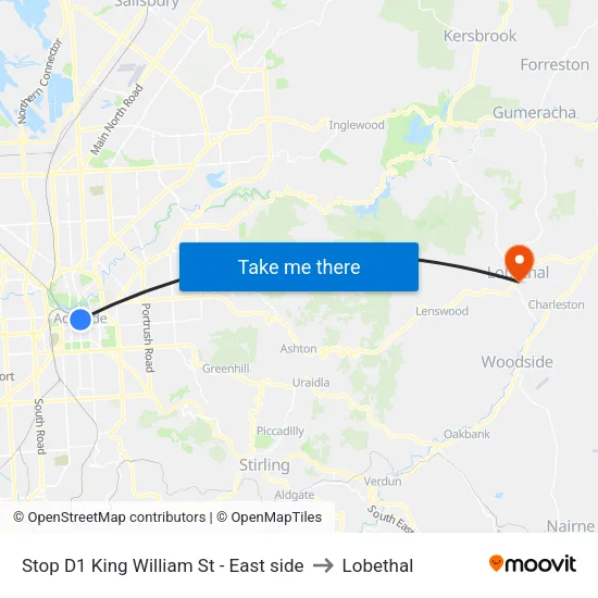 Stop D1 King William St - East side to Lobethal map