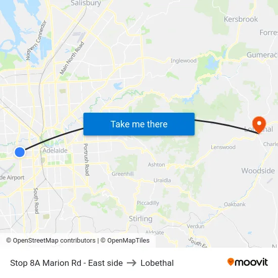 Stop 8A Marion Rd - East side to Lobethal map