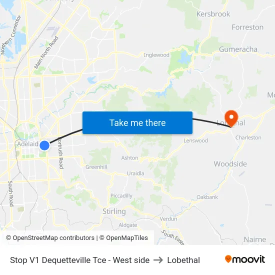 Stop V1 Dequetteville Tce - West side to Lobethal map
