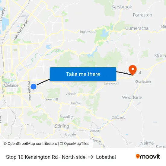 Stop 10 Kensington Rd - North side to Lobethal map