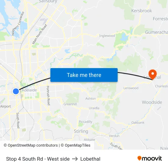 Stop 4 South Rd - West side to Lobethal map