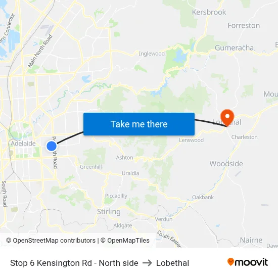 Stop 6 Kensington Rd - North side to Lobethal map