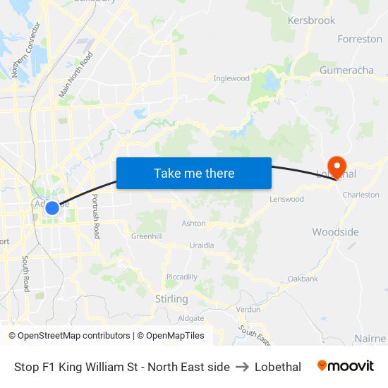 Stop F1 King William St - North East side to Lobethal map