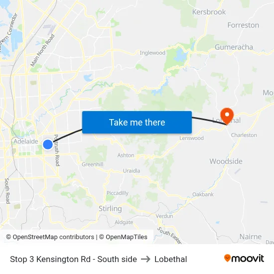 Stop 3 Kensington Rd - South side to Lobethal map