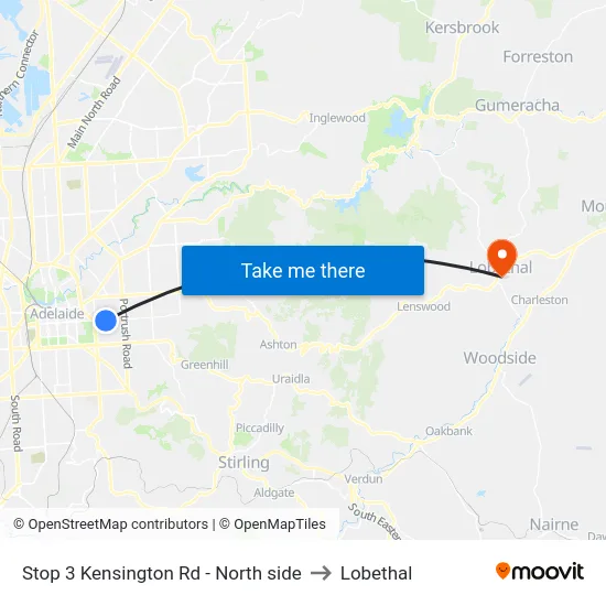 Stop 3 Kensington Rd - North side to Lobethal map
