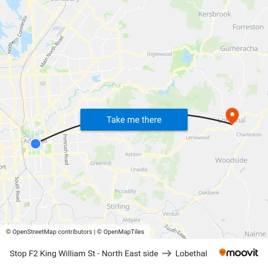 Stop F2 King William St - North East side to Lobethal map