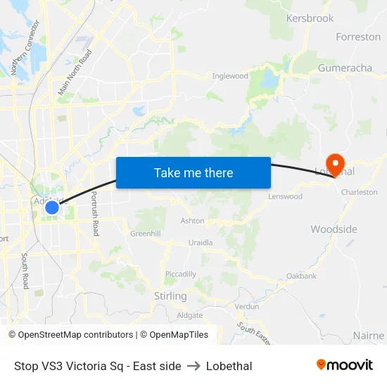 Stop VS3 Victoria Sq - East side to Lobethal map