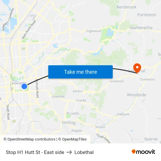 Stop H1 Hutt St - East side to Lobethal map