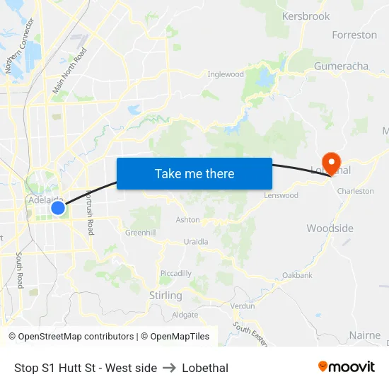 Stop S1 Hutt St - West side to Lobethal map