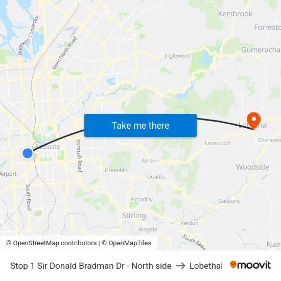 Stop 1 Sir Donald Bradman Dr - North side to Lobethal map