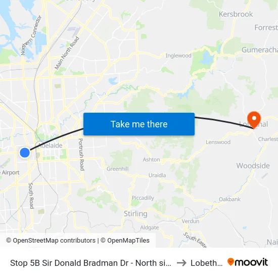 Stop 5B Sir Donald Bradman Dr - North side to Lobethal map