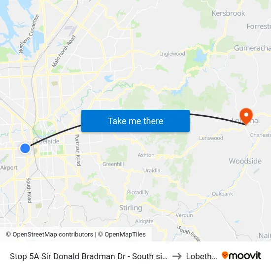 Stop 5A Sir Donald Bradman Dr - South side to Lobethal map