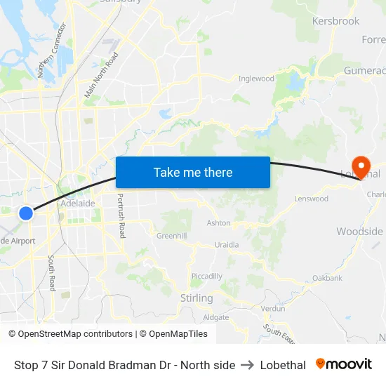 Stop 7 Sir Donald Bradman Dr - North side to Lobethal map